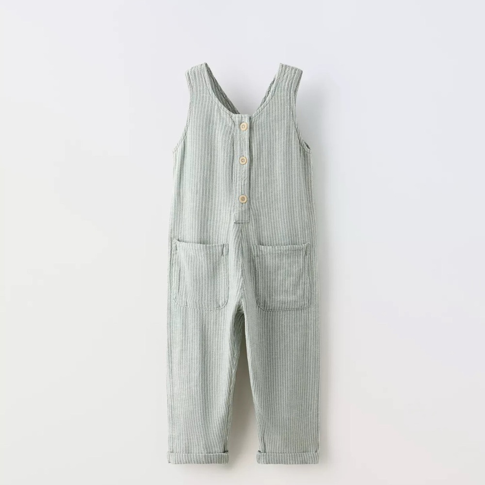 Zara Toddler Boy Striped Linen Blend Overalls 2-3y